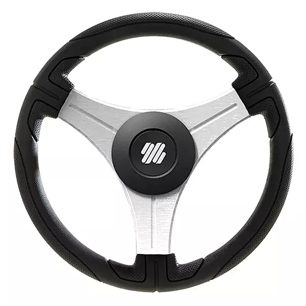 Uflex USTICA-B/S Ustica Steering Wheel - Black Poly Grip with Silver Spokes, 13.8", (350mm)