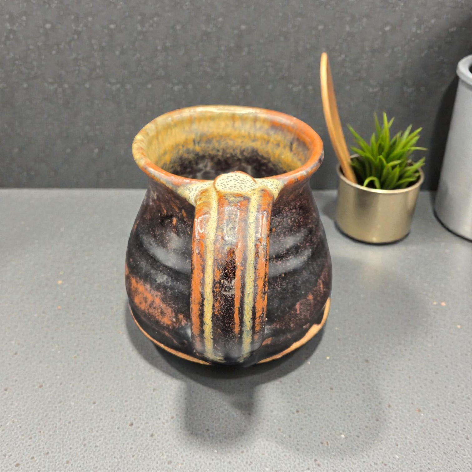 Vintage Handmade Stoneware Ugly Face Mug, 1980s Folk Pottery