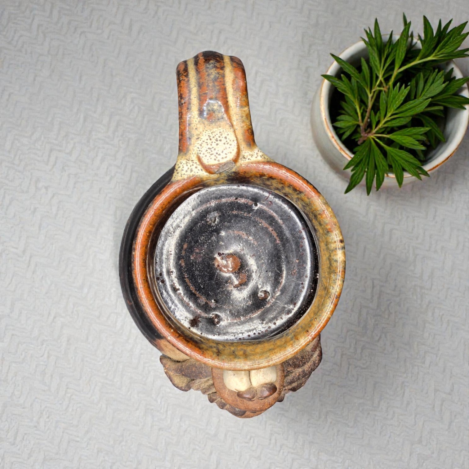 Vintage Handmade Stoneware Ugly Face Mug, 1980s Folk Pottery