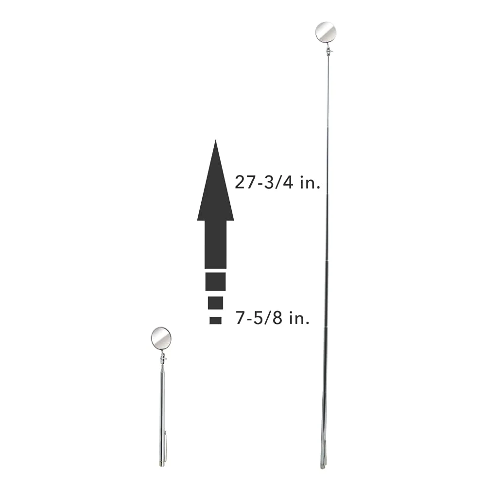 Ullman E-2T Circular Telescoping Pocket Inspection Mirror, 1-1/4" Diameter, 4-1/2" to 18-1/2" Extended Handle Length