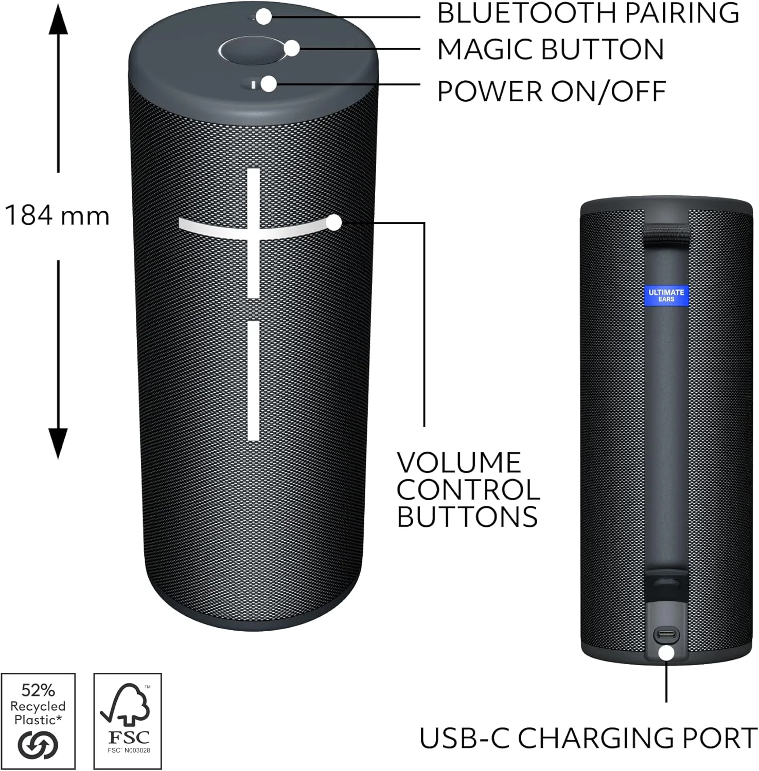 Ultimate Ears Boom 4 Portable Waterproof Bluetooth Speaker, 360-Degree Immersive Sound, 15-Hour Battery, 147ft Range