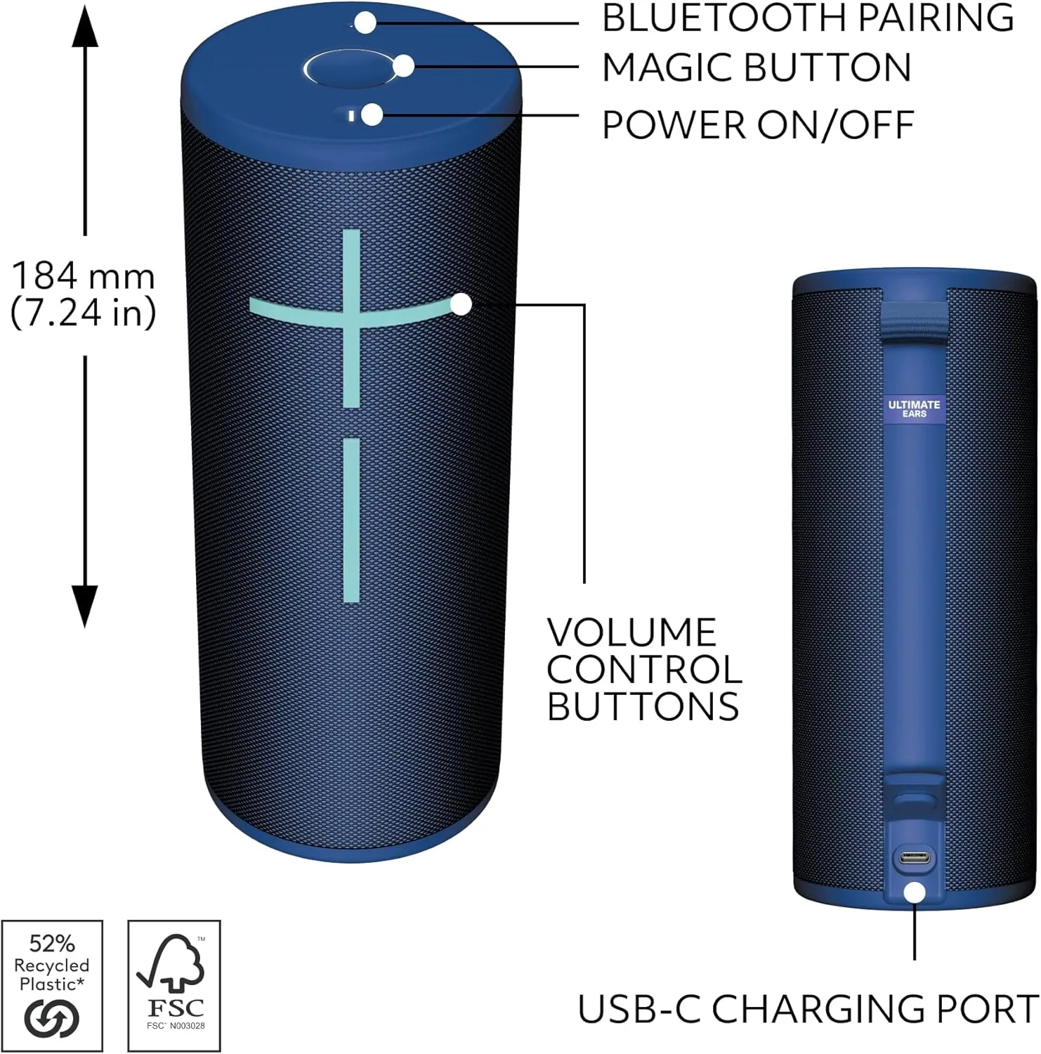 Ultimate Ears Boom 4 Portable Waterproof Bluetooth Speaker, 360-Degree Immersive Sound, 15-Hour Battery, 147ft Range