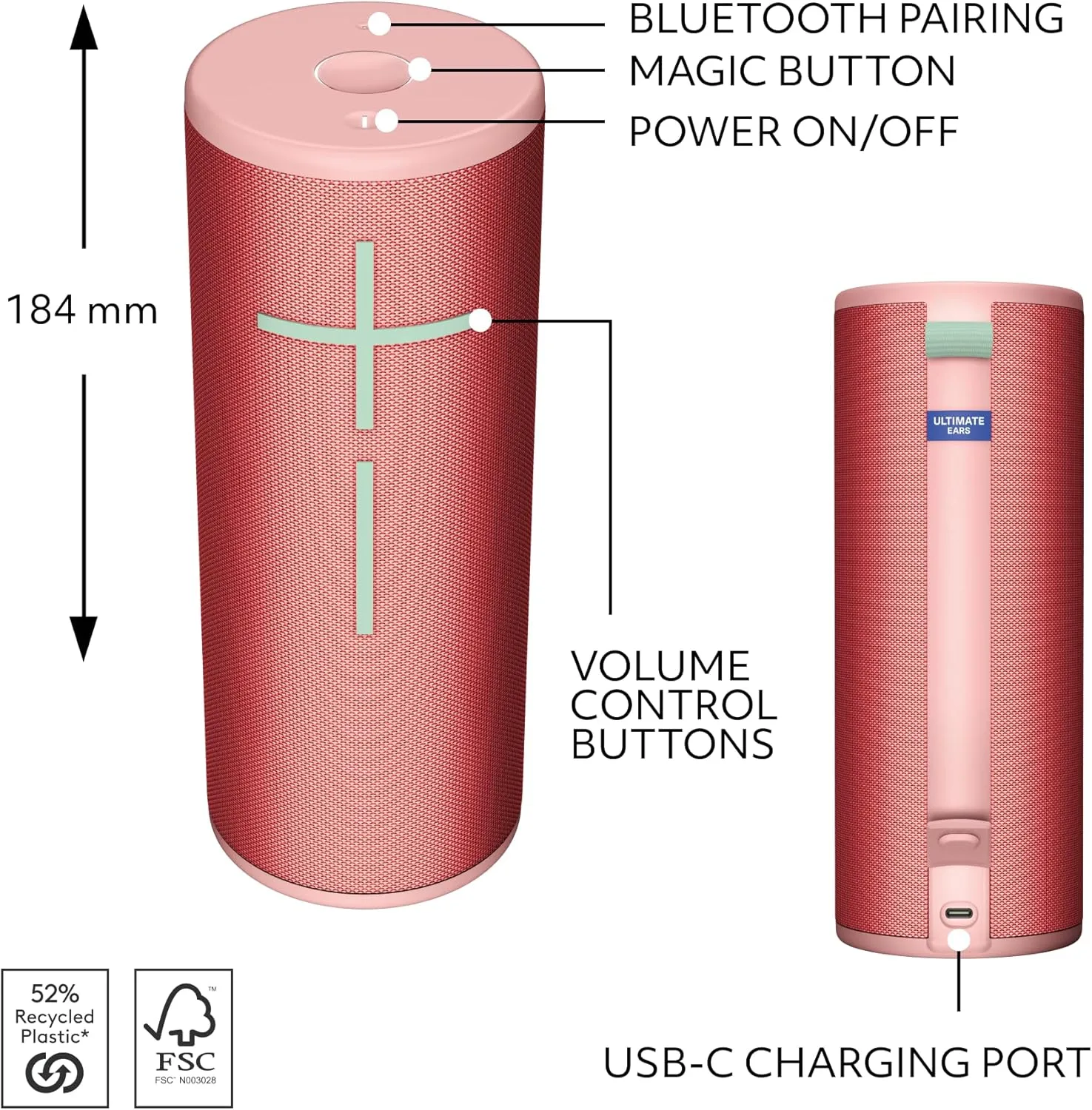 Ultimate Ears Boom 4 Portable Waterproof Bluetooth Speaker, 360-Degree Immersive Sound, 15-Hour Battery, 147ft Range