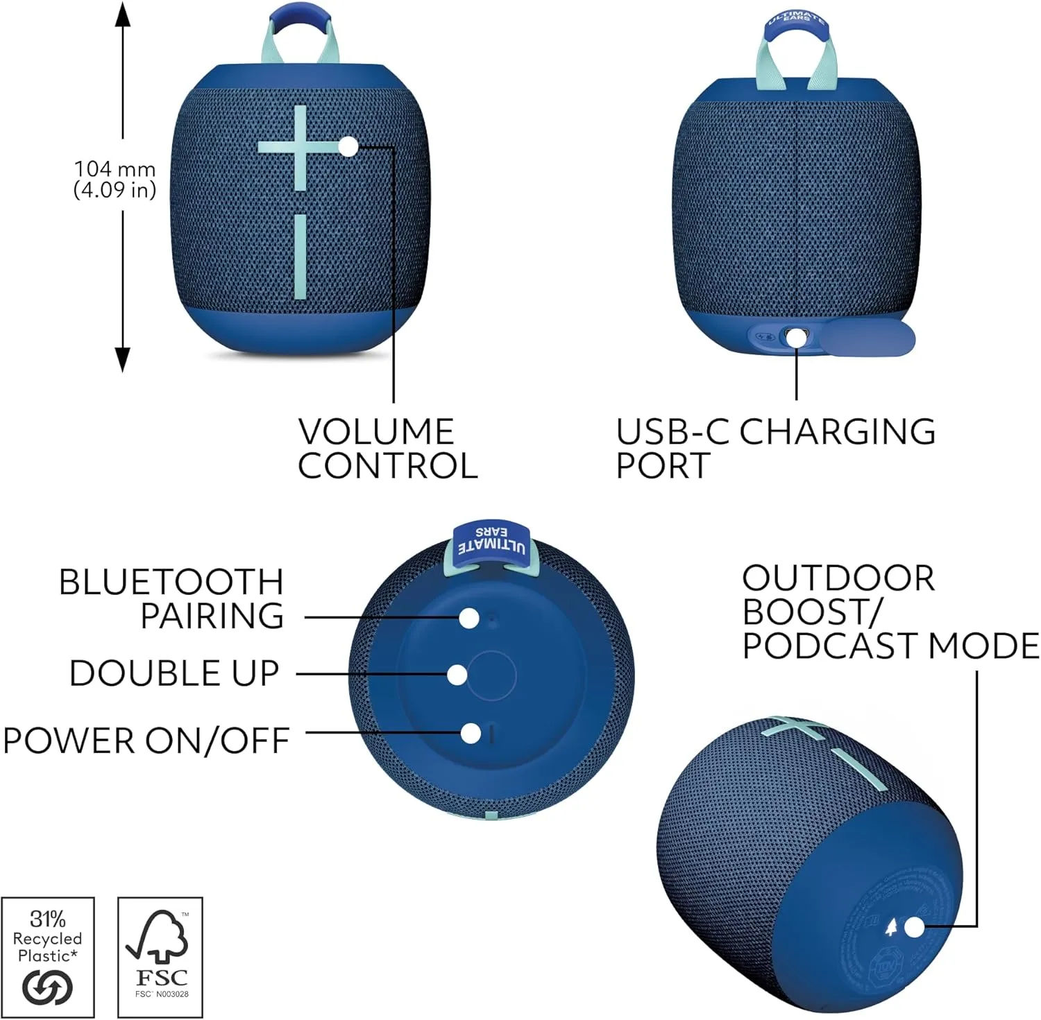 ULTIMATE EARS WONDERBOOM 4 Portable Waterproof Bluetooth Speaker