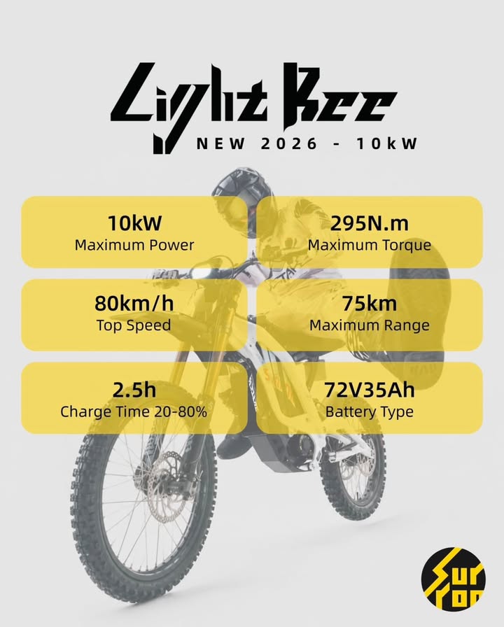 SURRON LIGHT BEE X 2026 Model |Top Speed: 80 KM/H | Range: 85 KM| 8000W Motor | Samsung 60V 40AH Battery Electric Motorcycle Bike for Adults,  8000W(Peak) Mid-Mounted Removable Battery