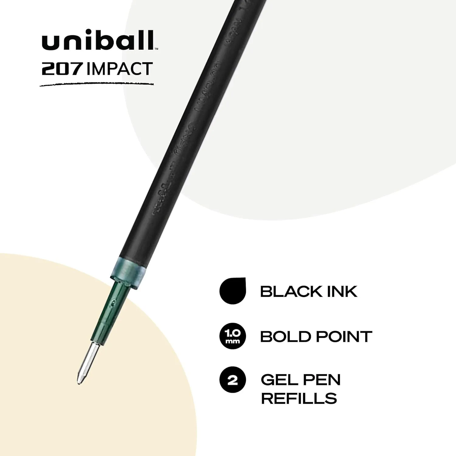 uni-ball 207 Impact Gel Pen Refills, 1.0 mm Bold, Black, 2 Pack