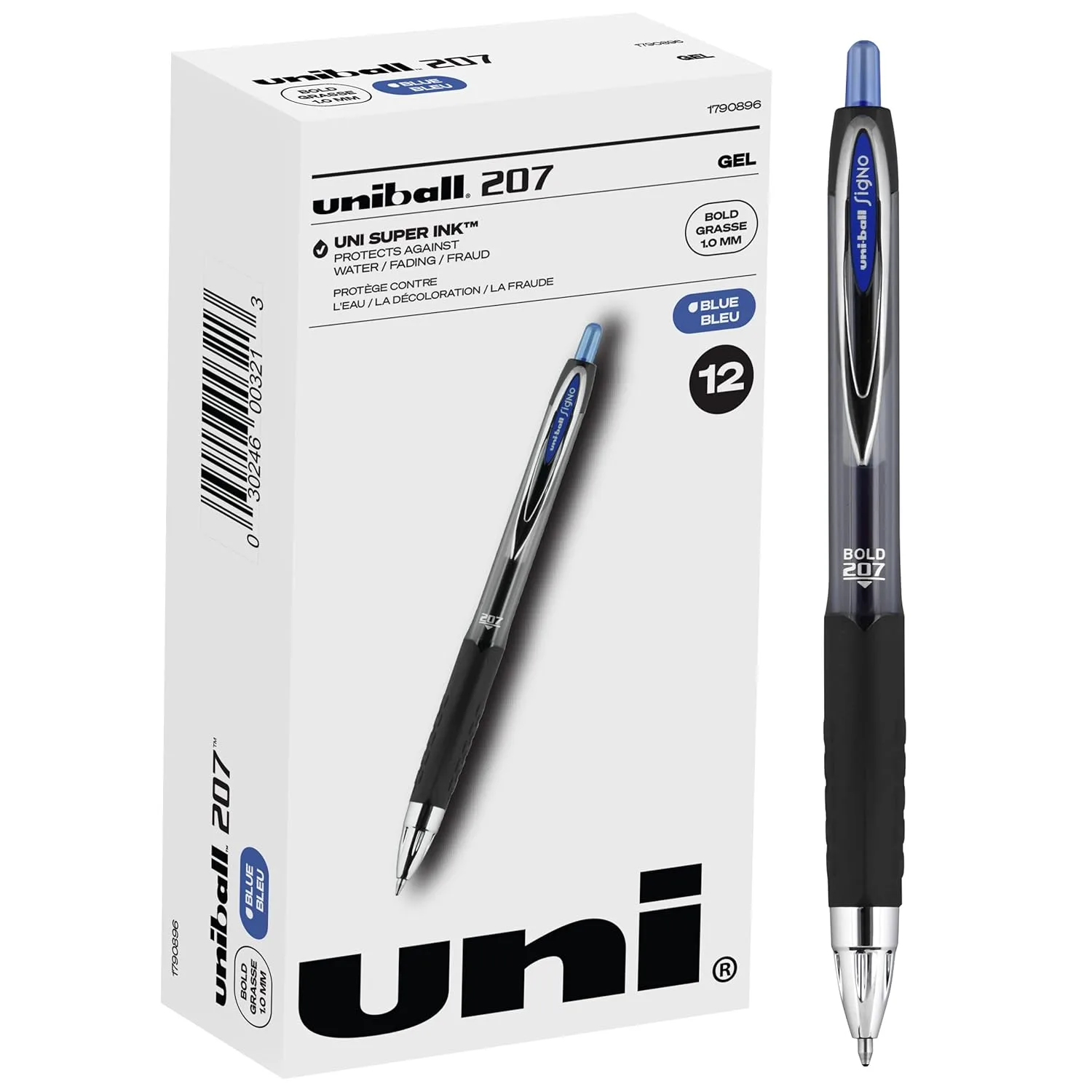 Uniball Signo 207 Gel Pen Set - 12 Pack 0.5mm Micro Red Pens and 12 Pack 1.0mm Bold Blue Gel Pens