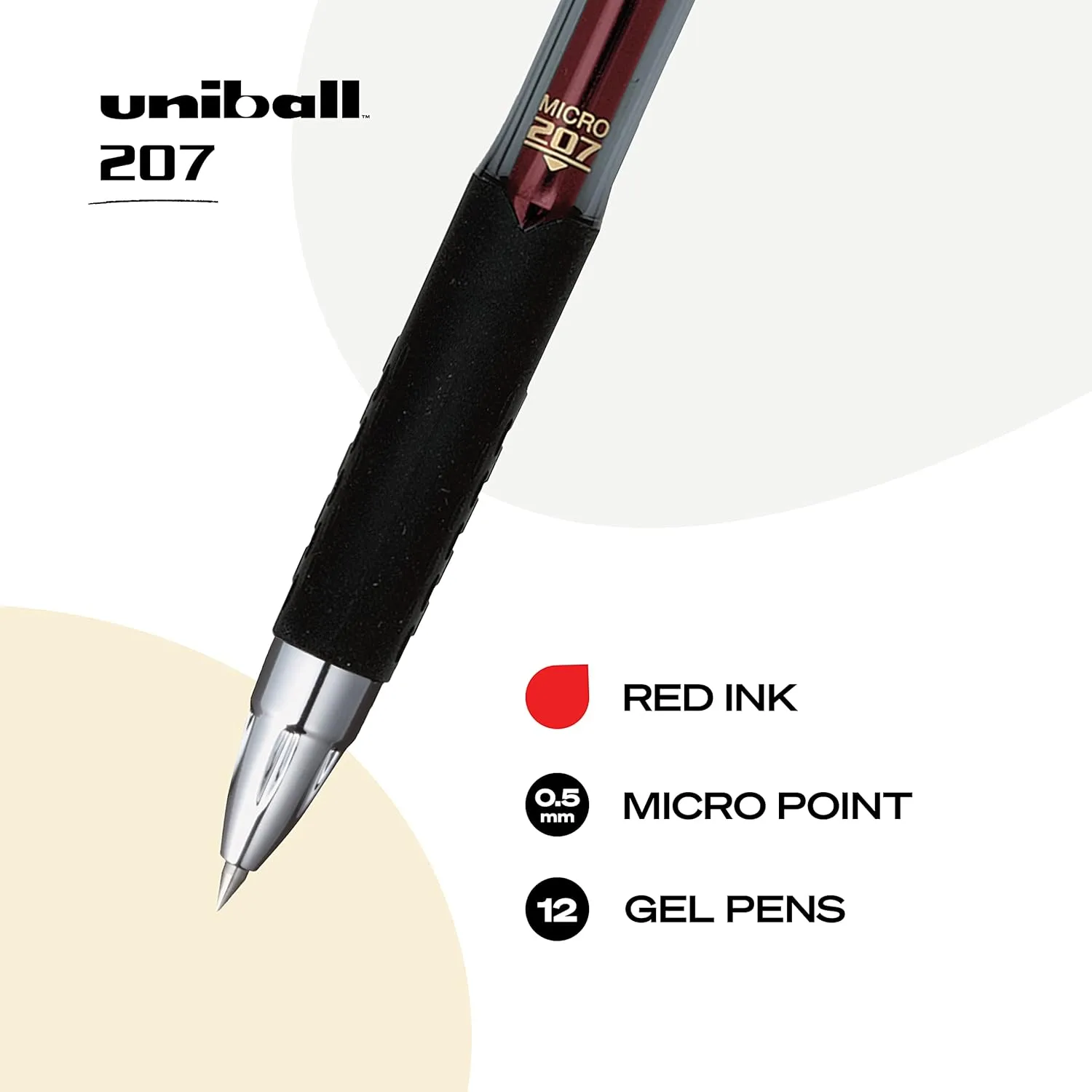 Uniball Signo 207 Gel Pen Set - 12 Pack 0.5mm Micro Red Pens and 12 Pack 1.0mm Bold Blue Gel Pens