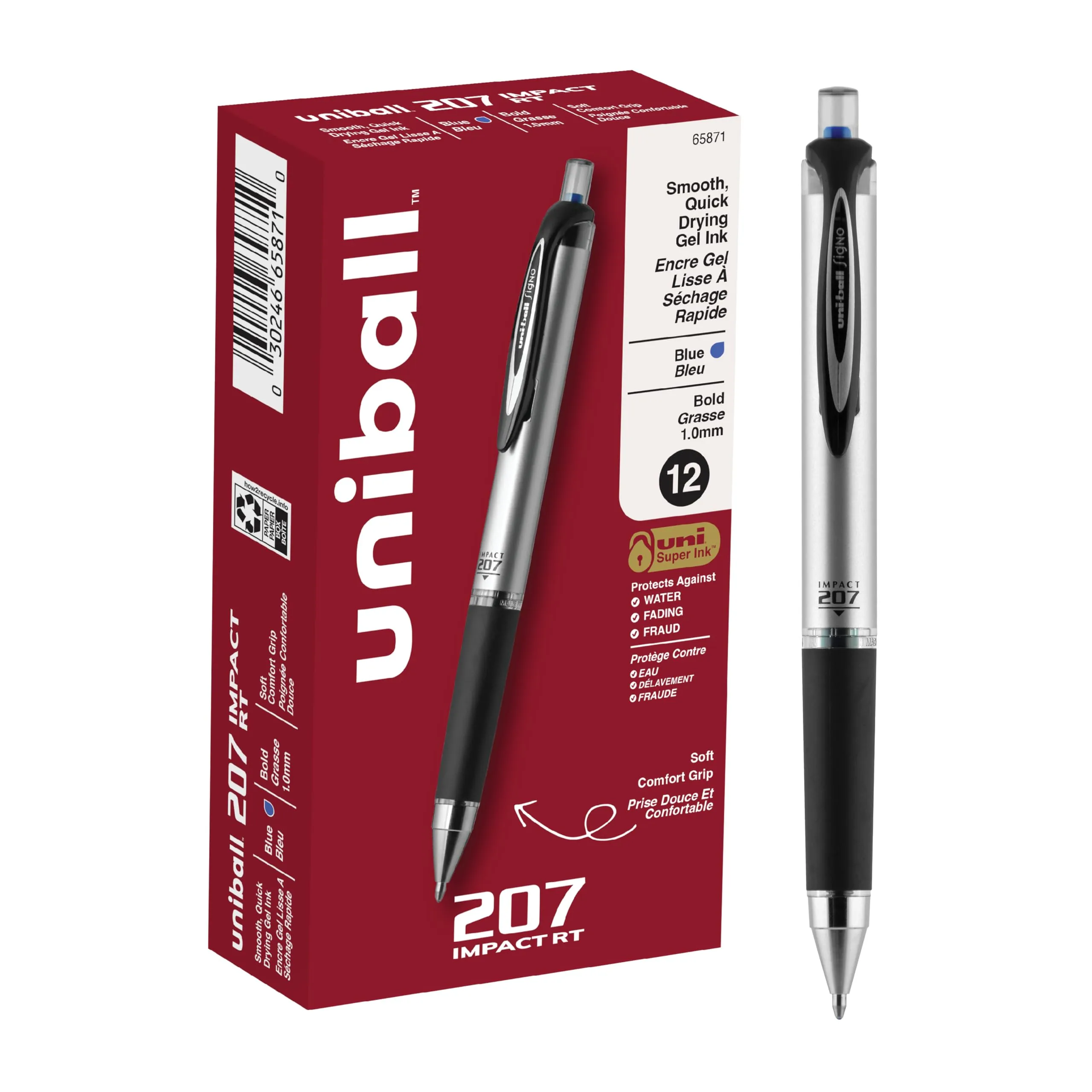 Uni-Ball 207 Impact Retractable Gel Pen, 1.0 mm, Blue Ink (12-Pack)
