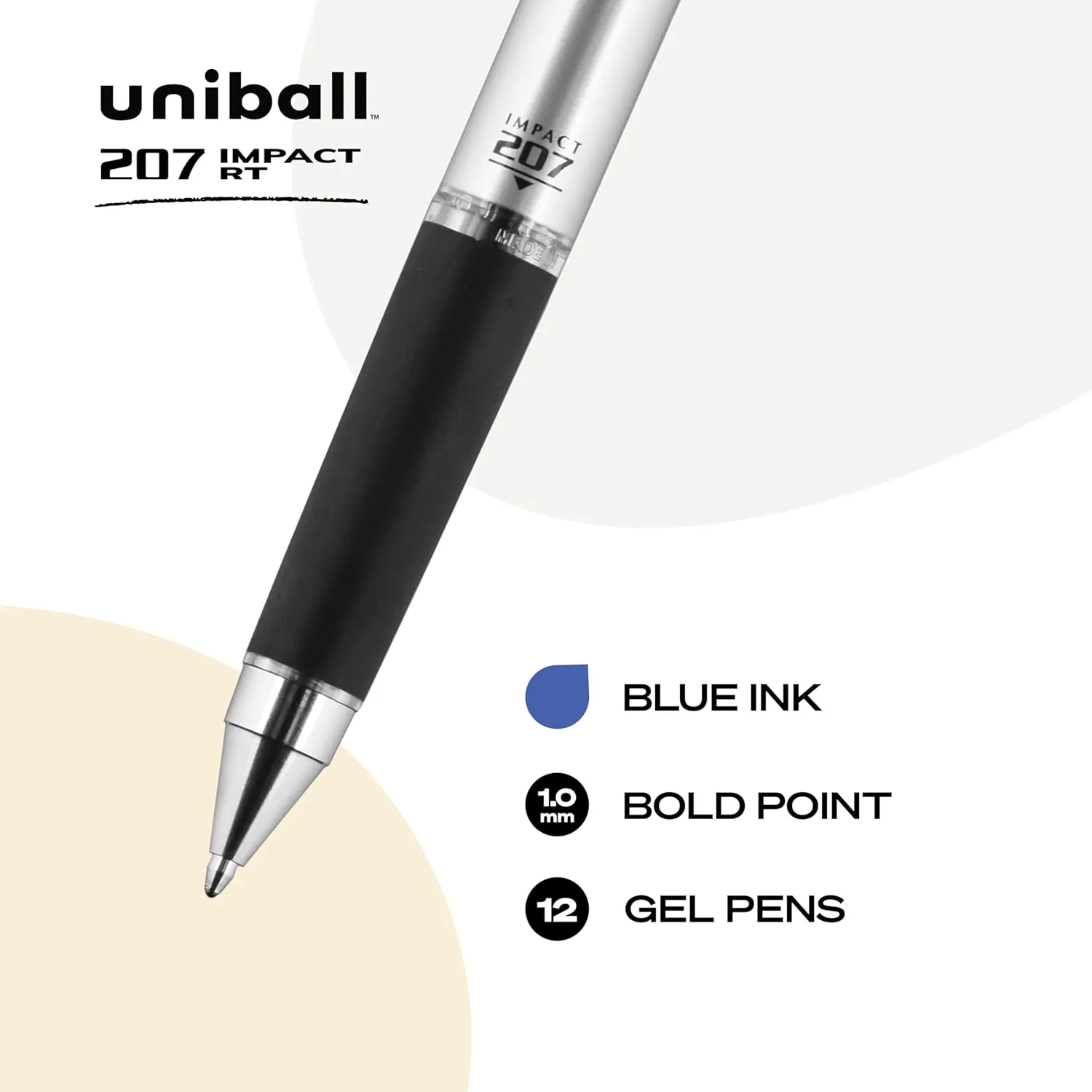 Uni-Ball 207 Impact Retractable Gel Pen, 1.0 mm, Blue Ink (12-Pack)