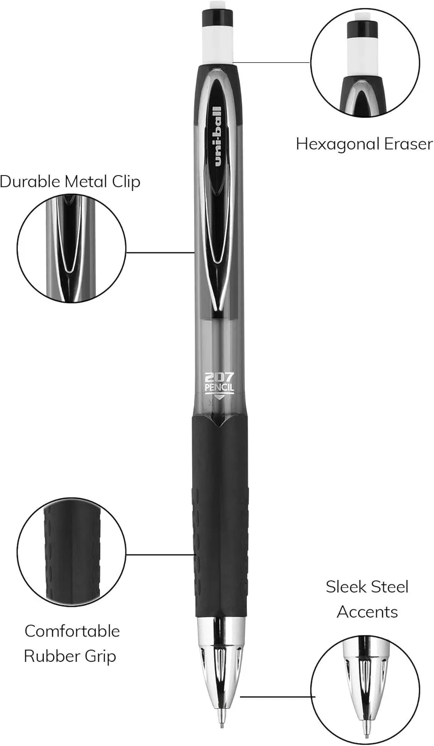 uni-ball 207 Auto-Advancing Mechanical Pencils, 0.7 mm, Black Barrel, Pack of 12