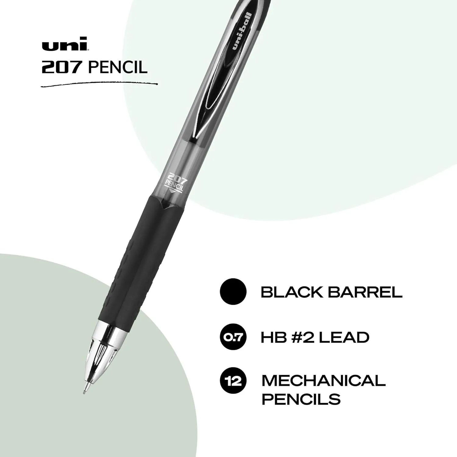 uni-ball 207 Auto-Advancing Mechanical Pencils, 0.7 mm, Black Barrel, Pack of 12