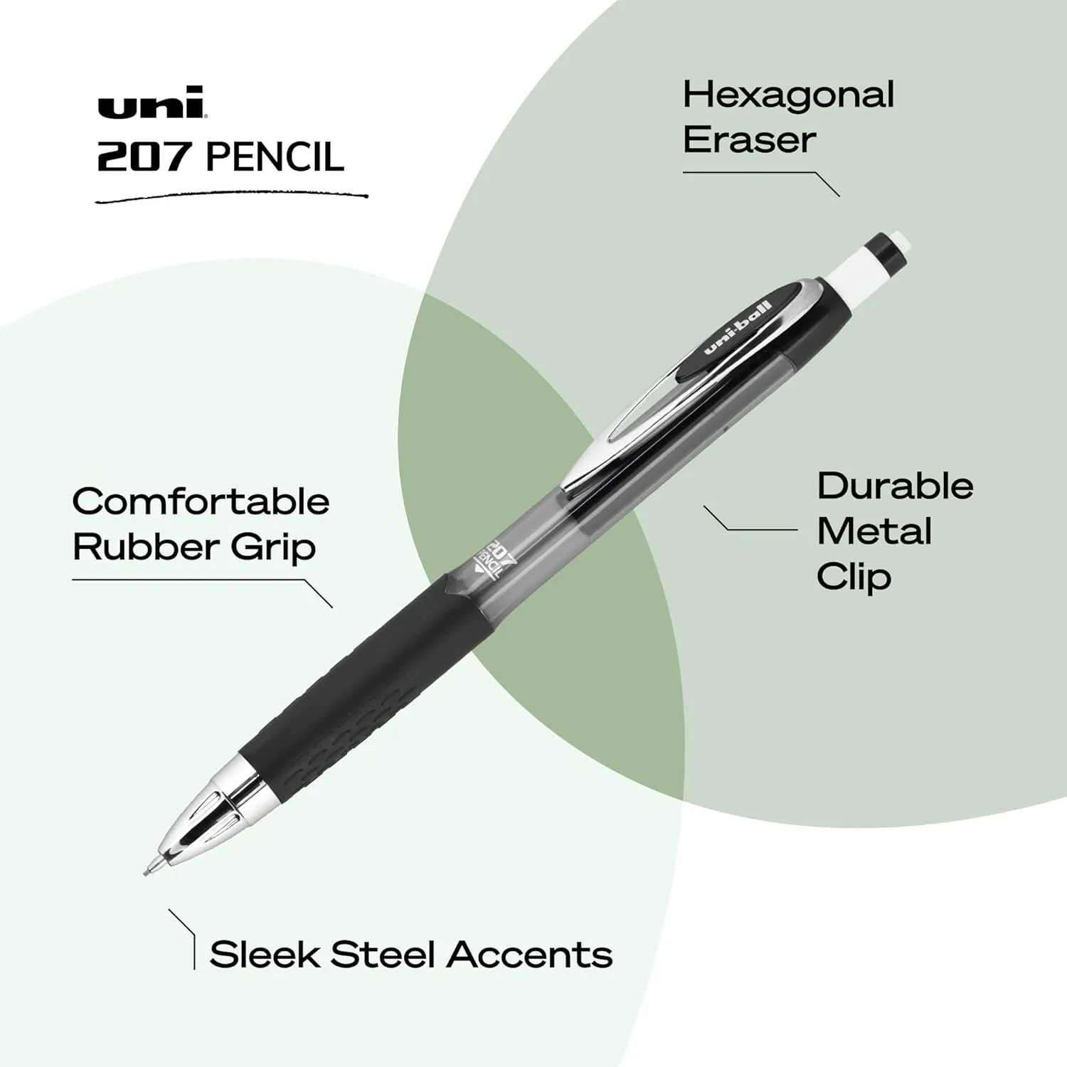 uni-ball 207 Auto-Advancing Mechanical Pencils, 0.7 mm, Black Barrel, Pack of 12