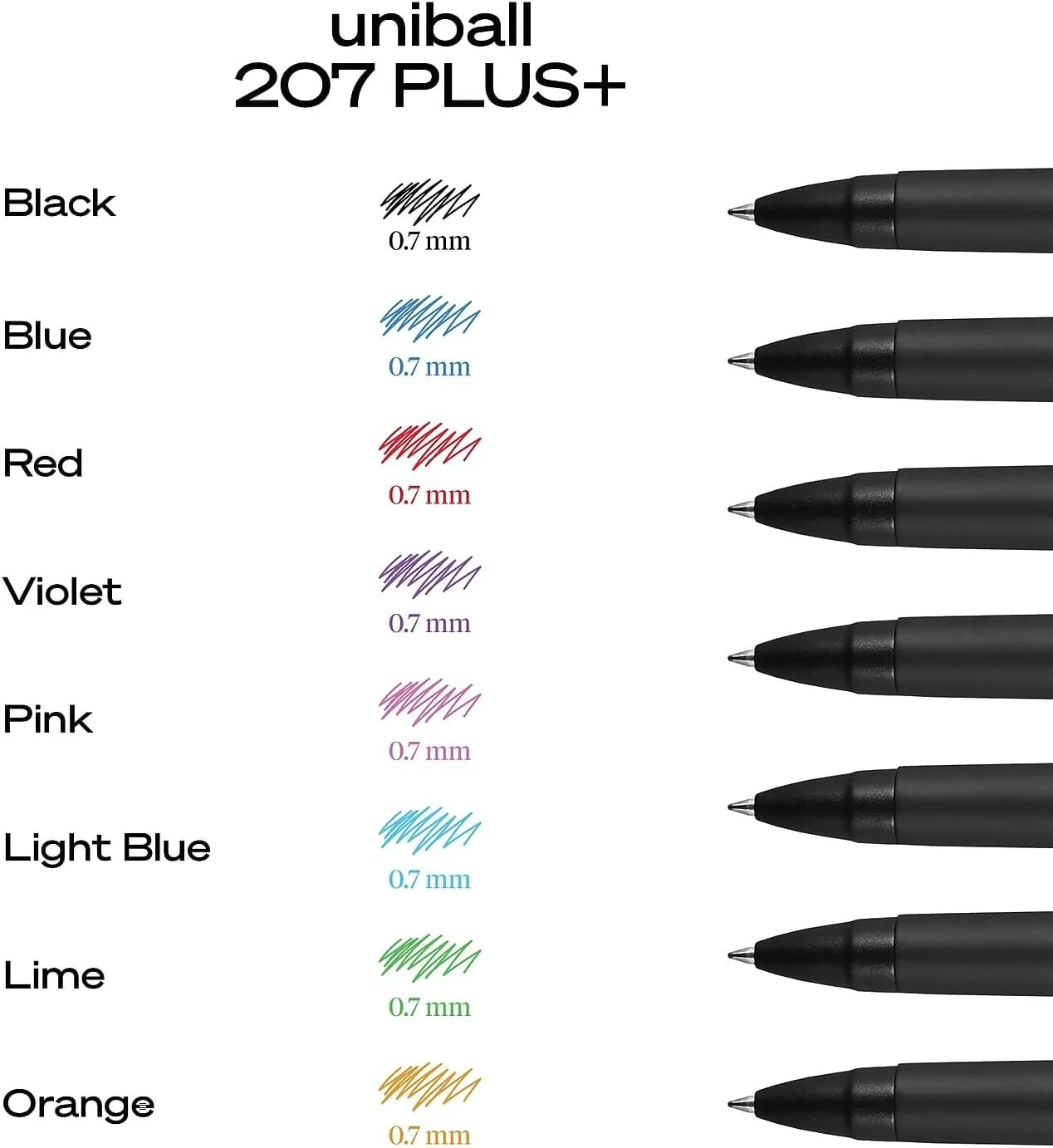 uni-ball 207 Plus+ Gel Pen - 0.7 mm Medium - Retractable - Black - Dozen