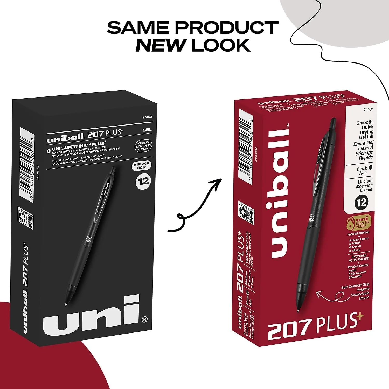 uni-ball 207 Plus+ Gel Pen - 0.7 mm Medium - Retractable - Black - Dozen