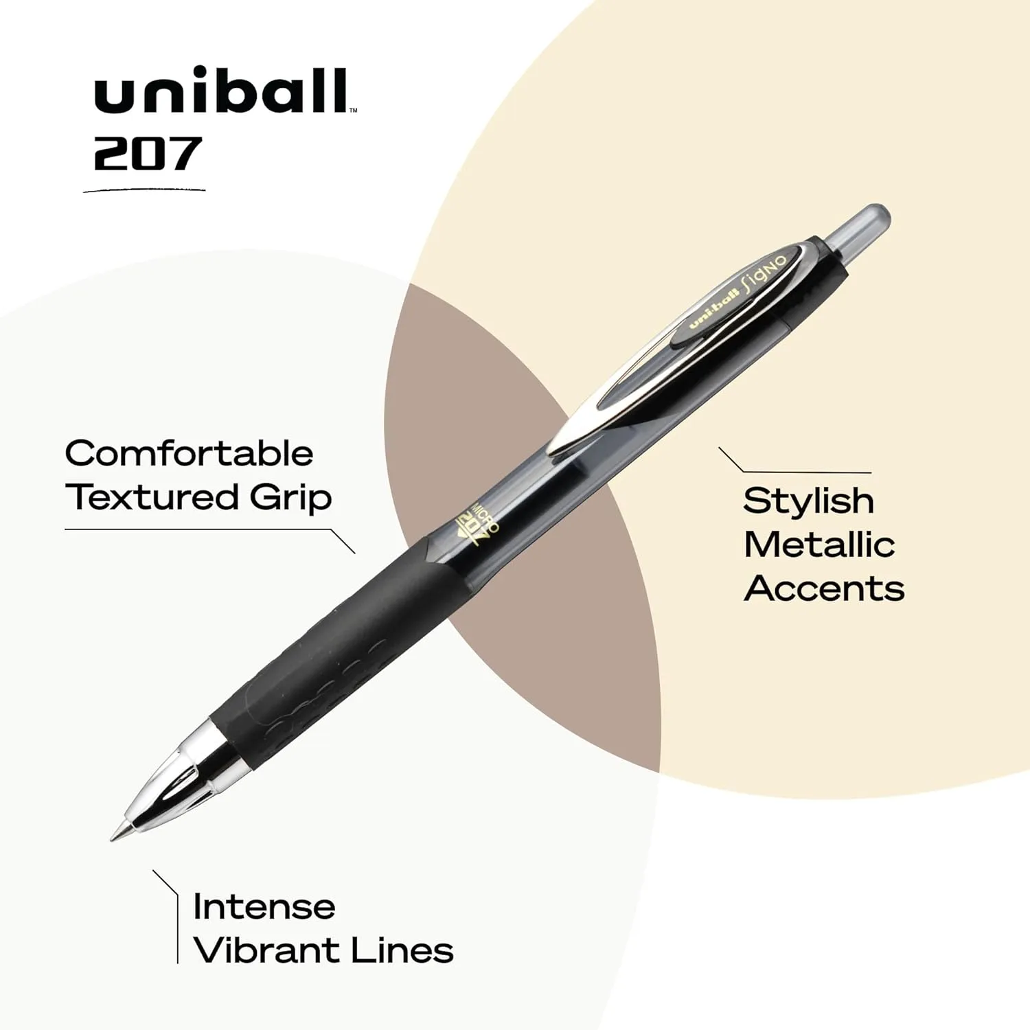 uni-ball® 207™ Retractable Fraud Prevention Gel Pens, Micro Point, 0.5 mm, Black Barrels, Black Ink, Pack Of 12 Black 1 Count (Pack of 12)