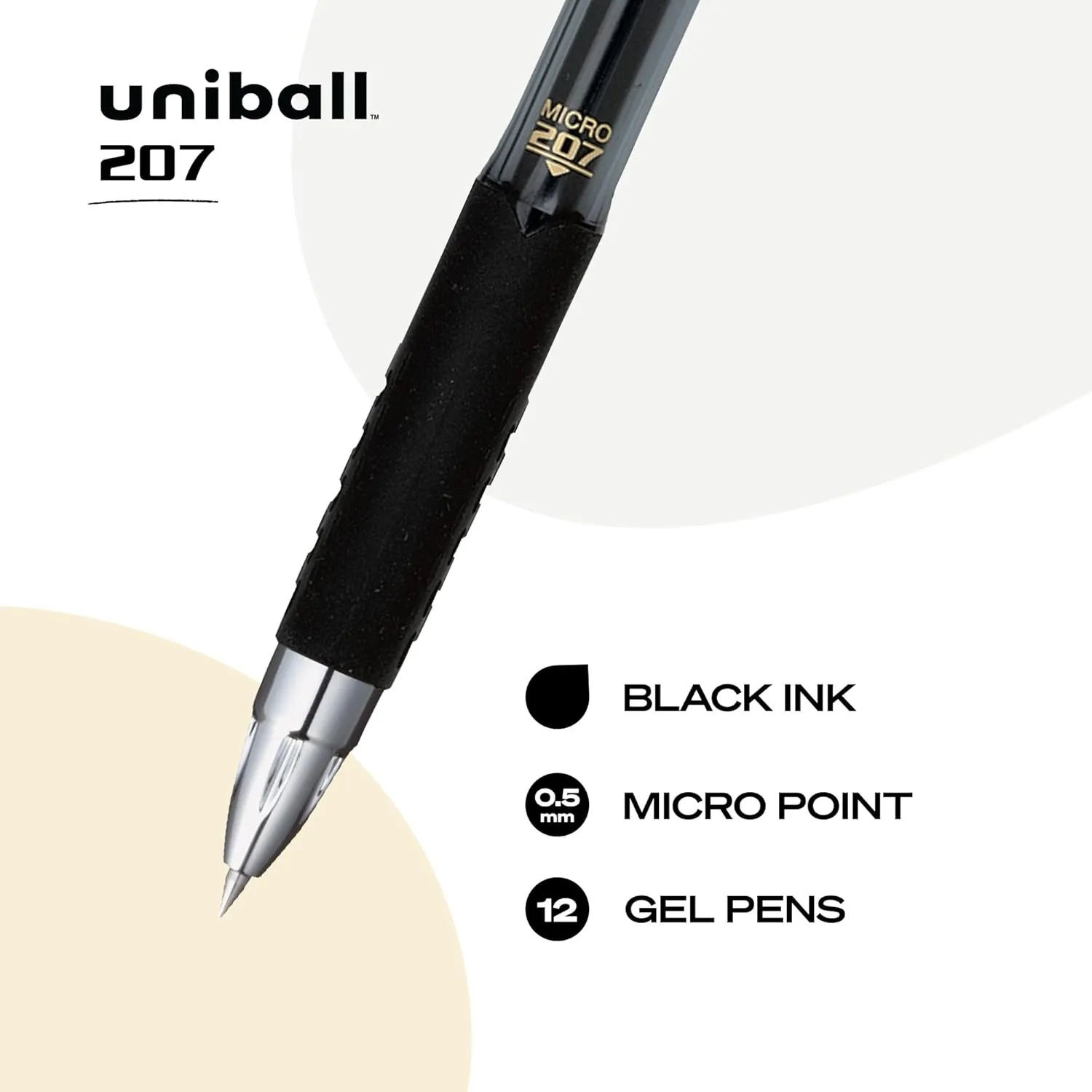 uni-ball® 207™ Retractable Fraud Prevention Gel Pens, Micro Point, 0.5 mm, Black Barrels, Black Ink, Pack Of 12 Black 1 Count (Pack of 12)