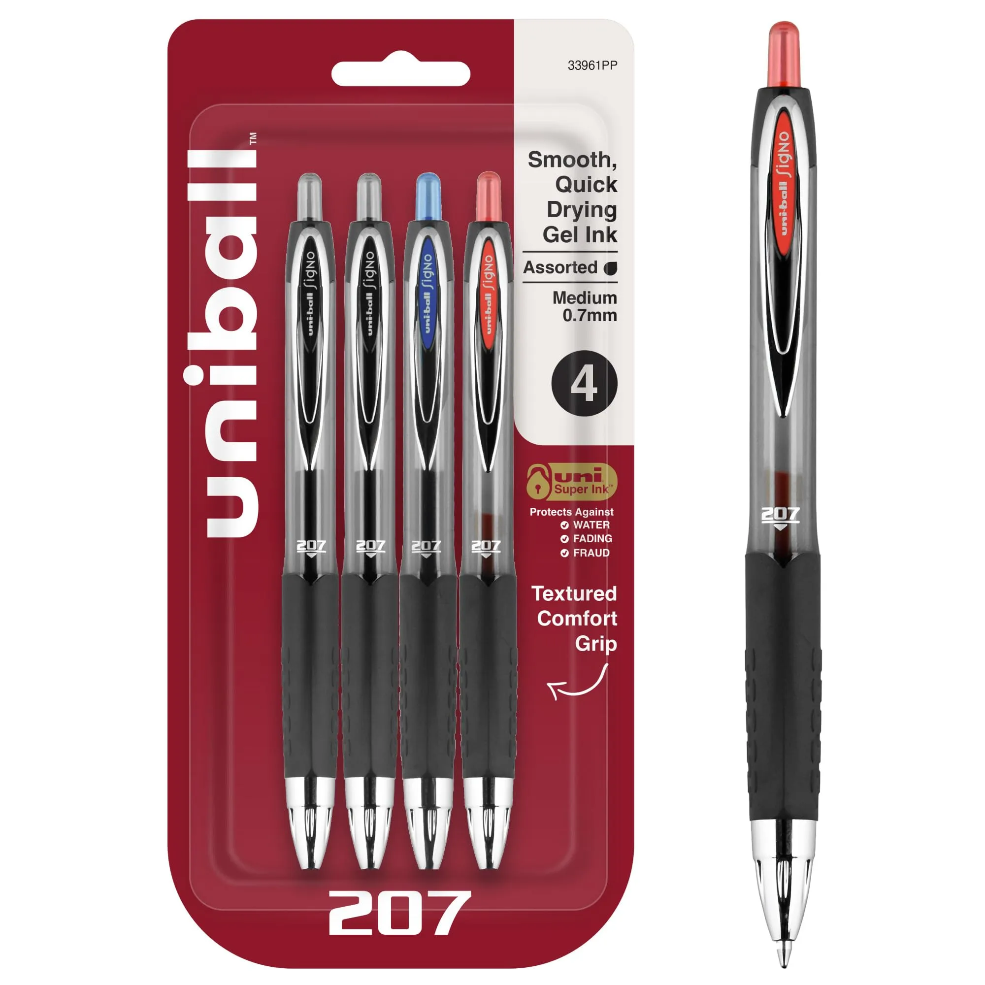 uni-ball 207 Retractable Gel Pens, Medium Point (0.7mm), Assorted Colors, 4 Count