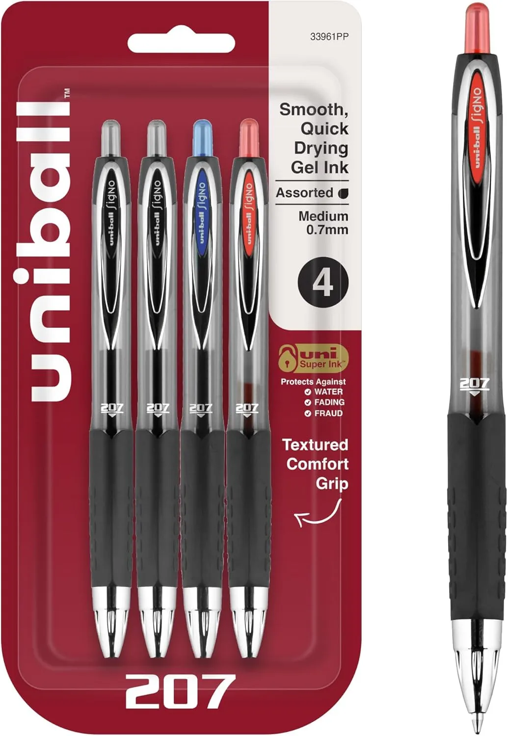 uni-ball 207 Retractable Gel Pens, Medium Point (0.7mm), Assorted Colors, 4 Count