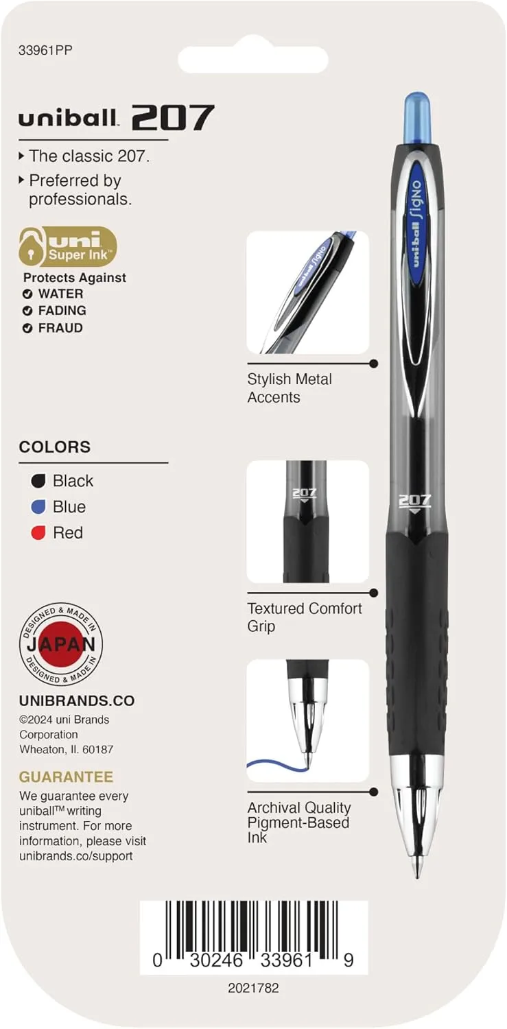 uni-ball 207 Retractable Gel Pens, Medium Point (0.7mm), Assorted Colors, 4 Count