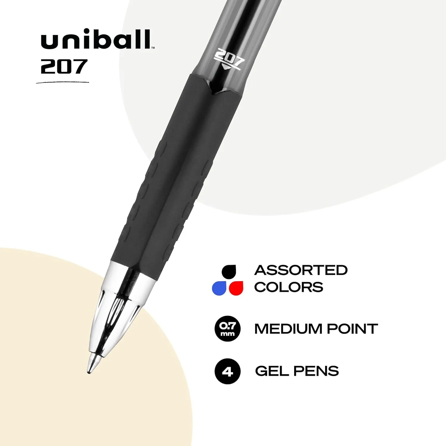 uni-ball 207 Retractable Gel Pens, Medium Point (0.7mm), Assorted Colors, 4 Count