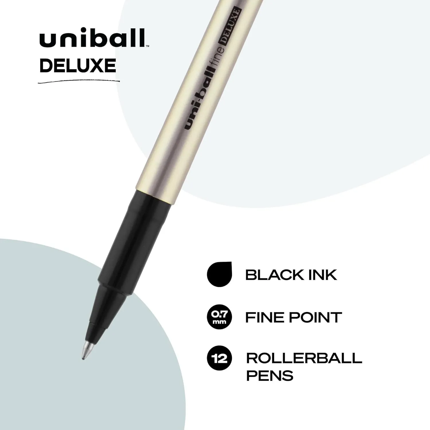 Uni-ball Deluxe Rollerball Pens, Fine Point (0.7mm), Black, 12 Count