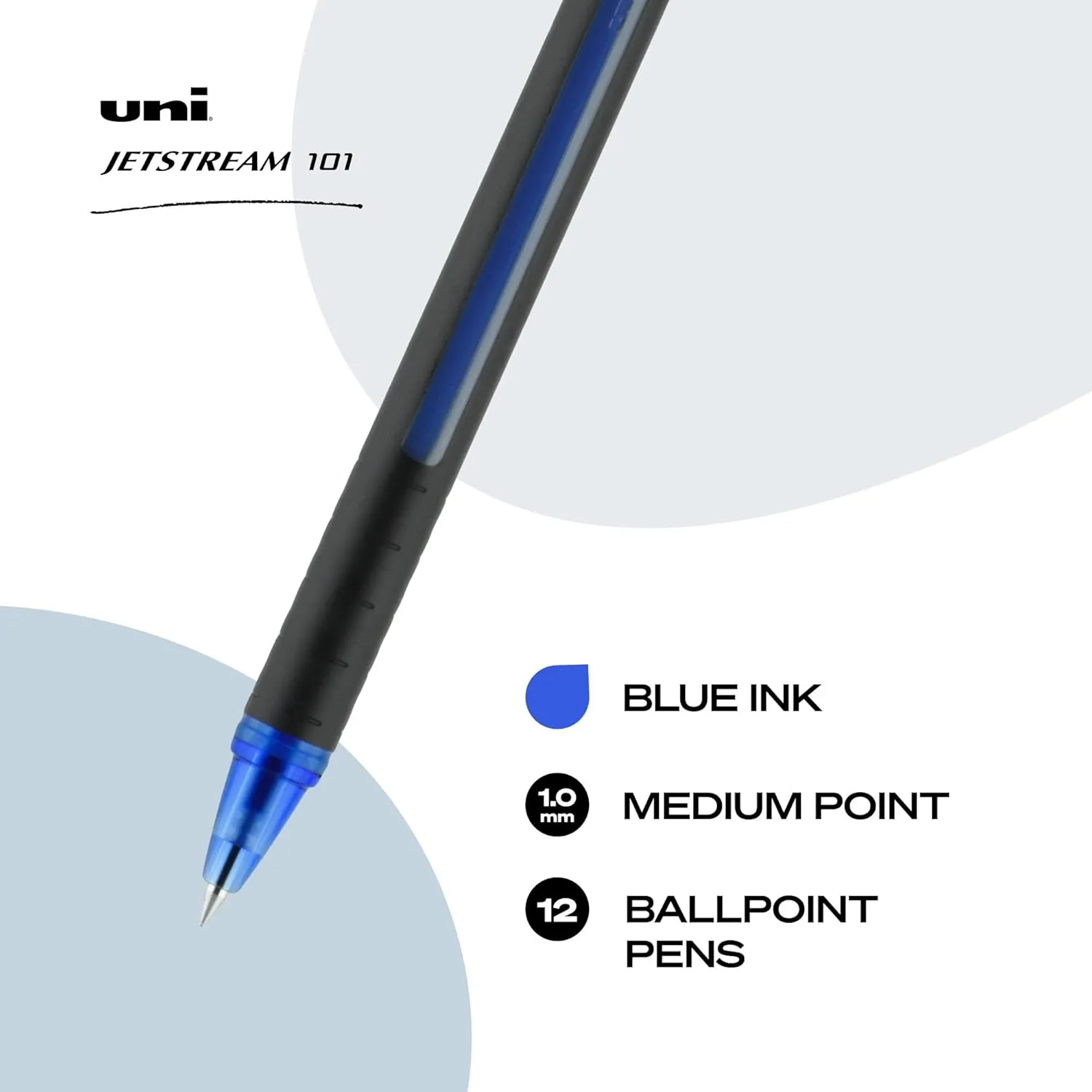 Uni-Ball Jetstream 101 Ballpoint Pens, 1.0 mm, Blue Ink, 12 Pack