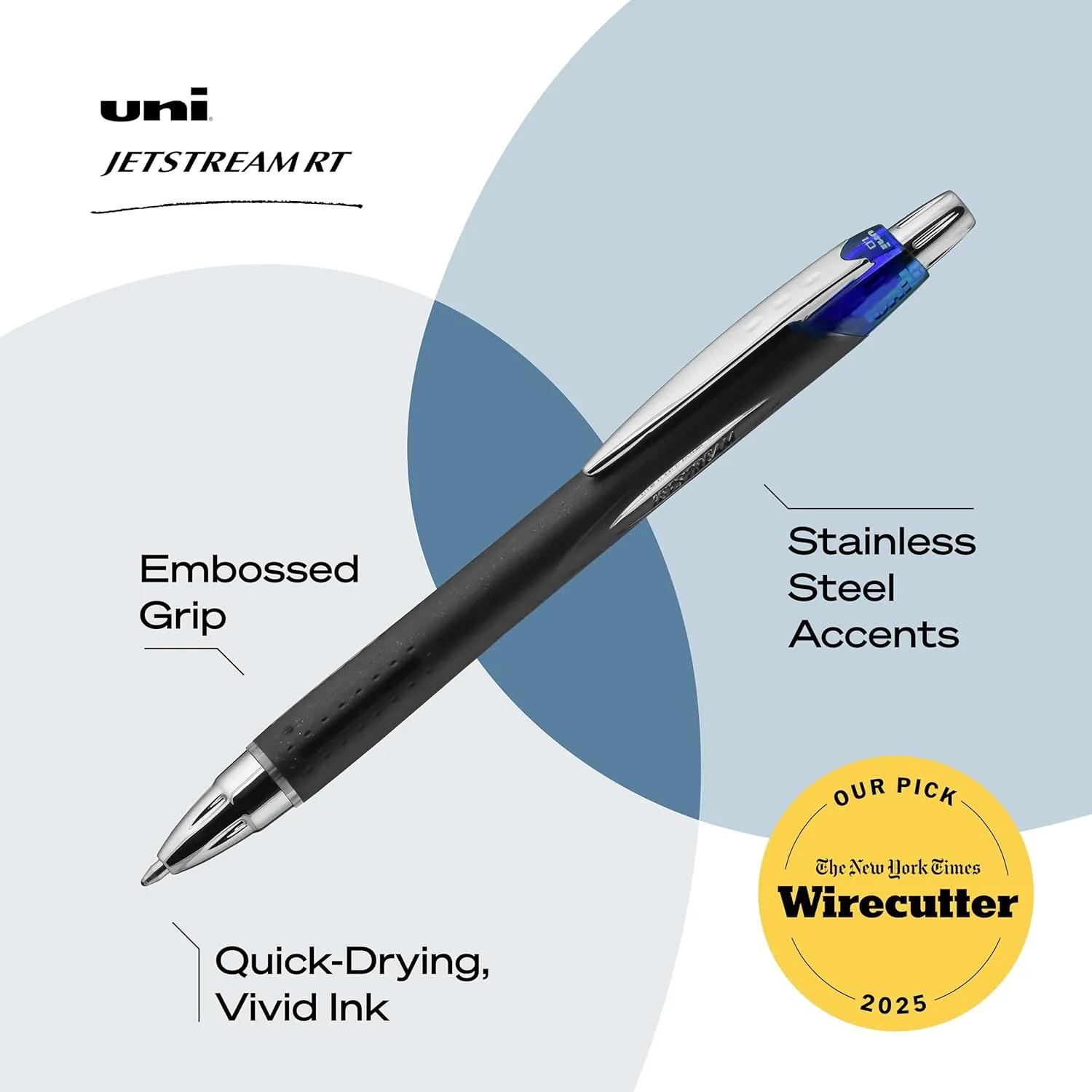 Uni-ball Jetstream RT Retractable Ballpoint Pens, Fine Point, 0.7 mm, Blue Ink, Pack of 12