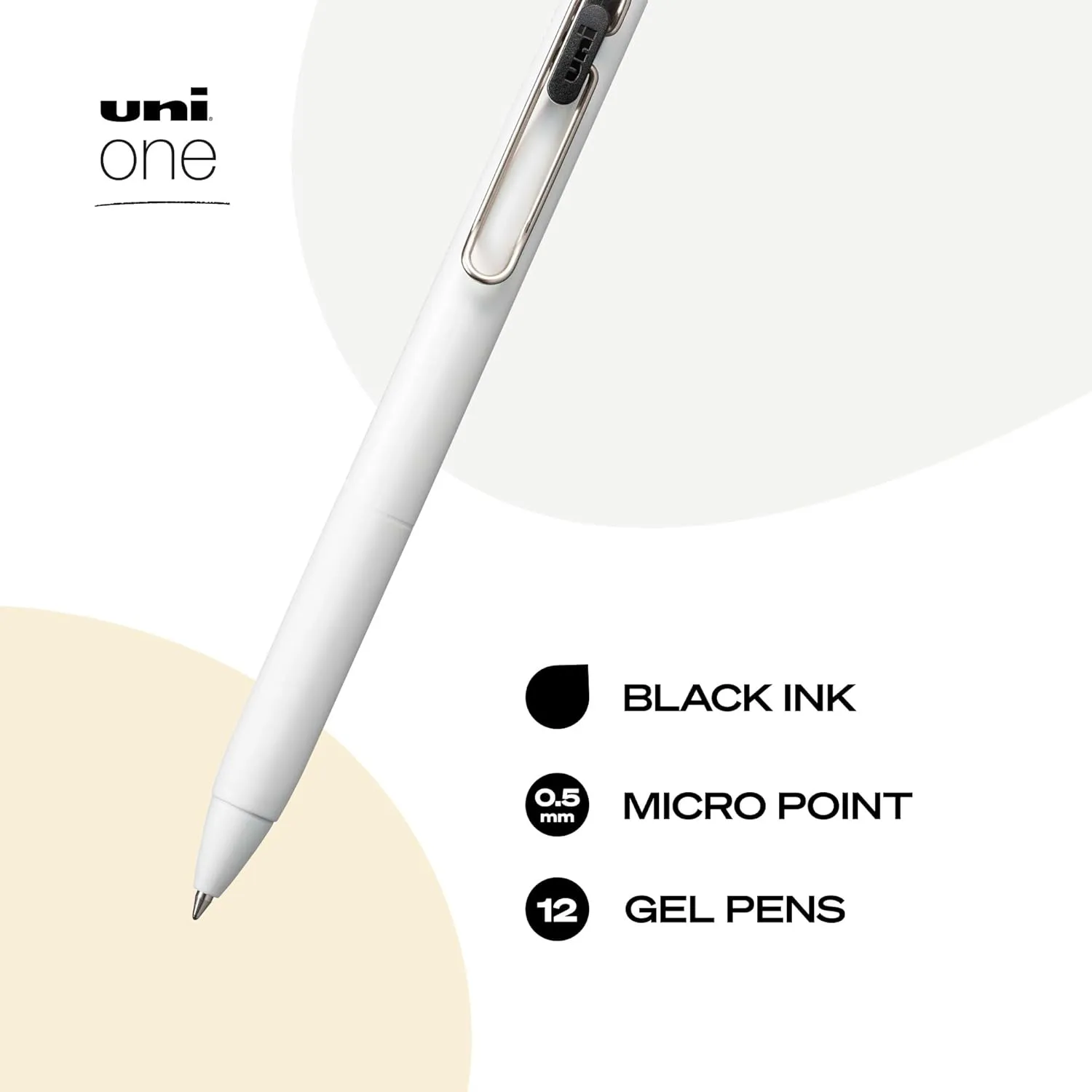 UNI-BALL One Retractable Gel Pens, Micro Point, White Barrel