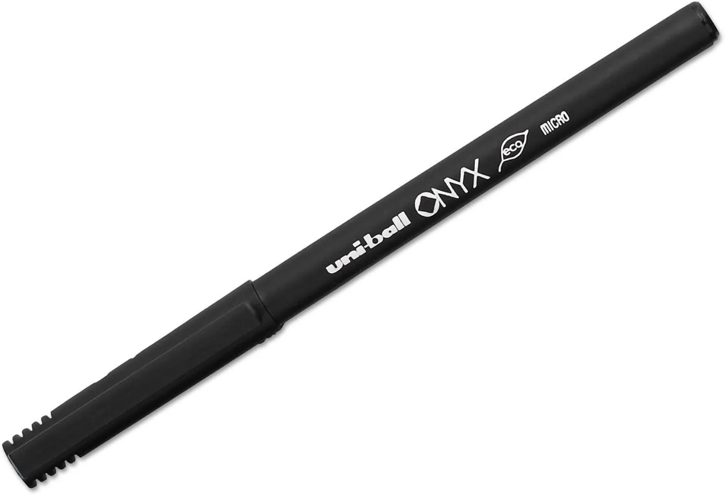 Uni-Ball Onyx Rollerball Pens, 0.5 mm Micro, Blue Ink, Black Barrel - Pack of 12