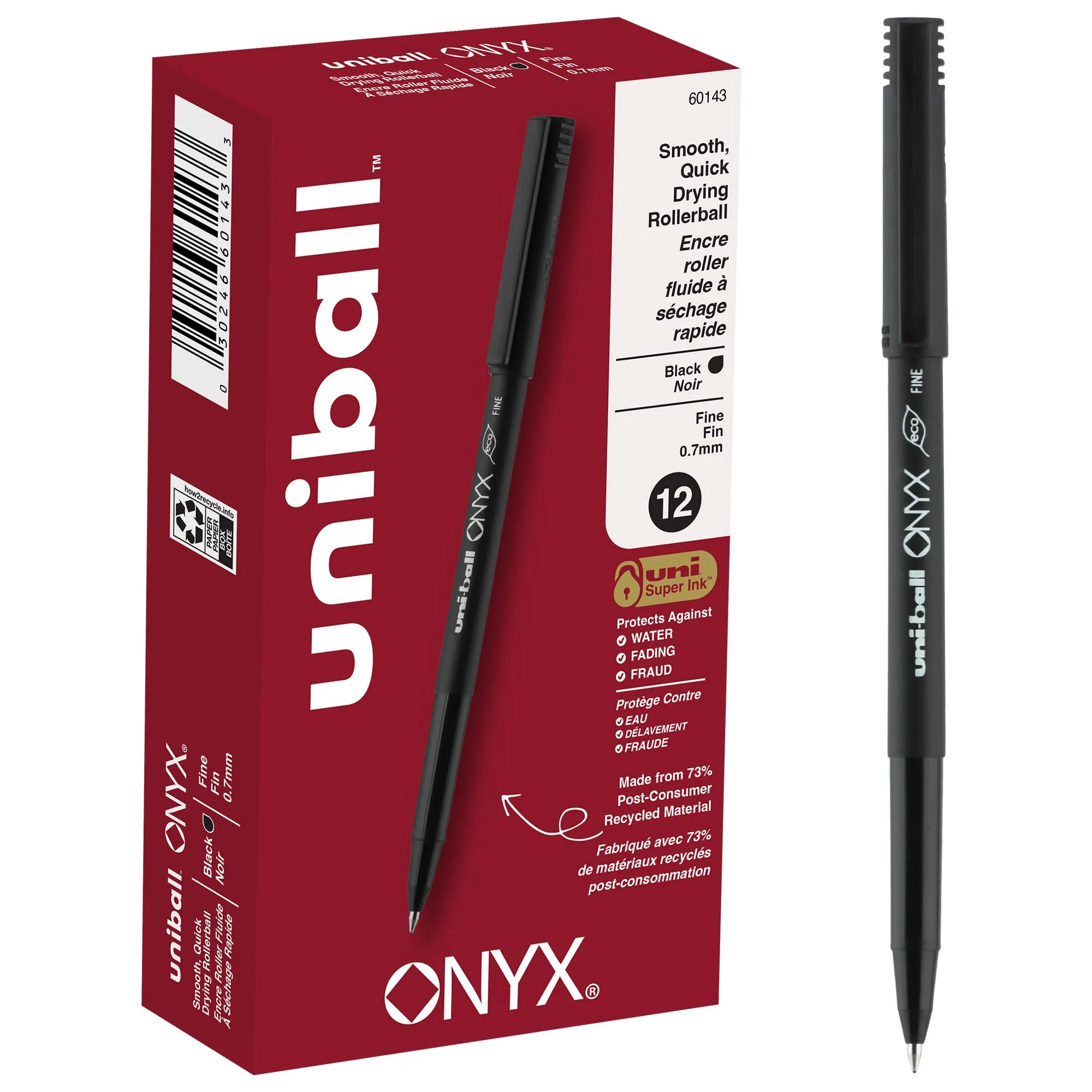 UNI-BALL Onyx Rollerball Pens 0.7 mm Fine Point, 12 Pack