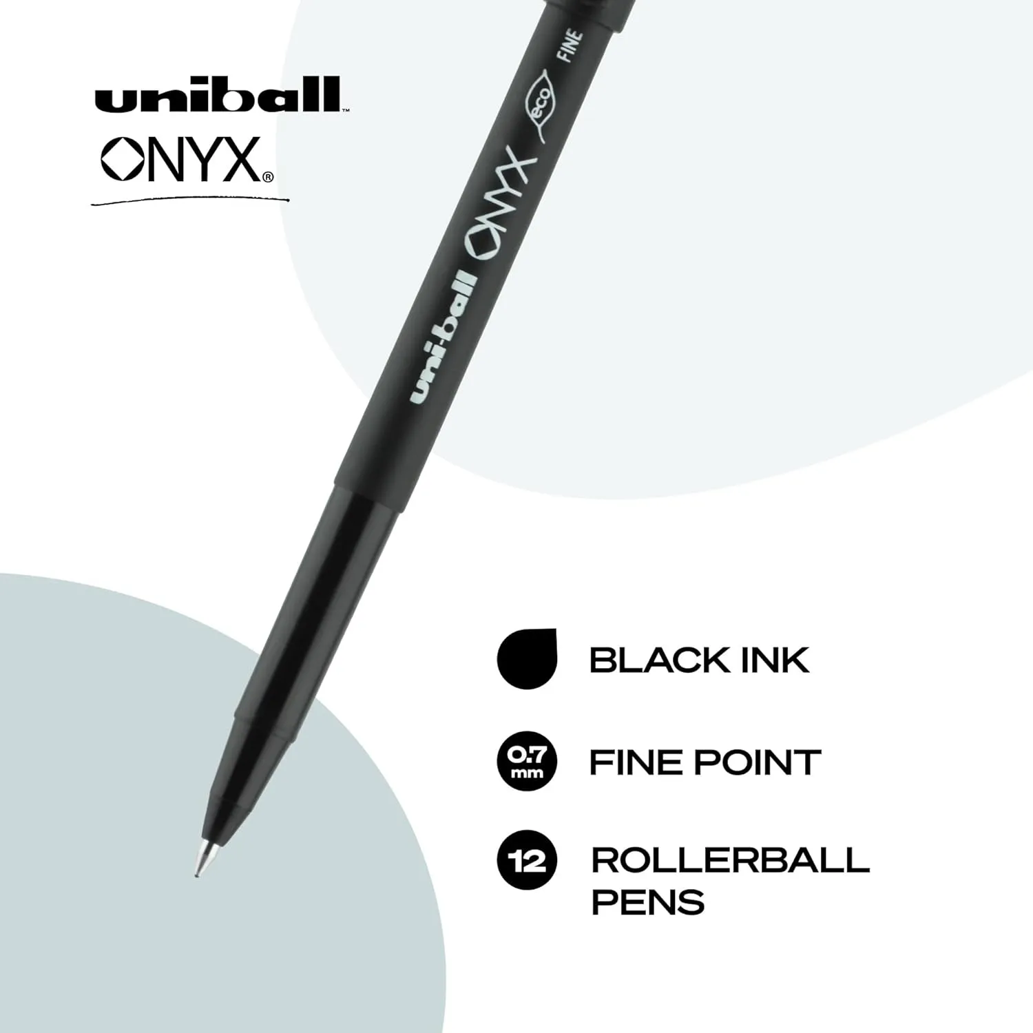 UNI-BALL Onyx Rollerball Pens 0.7 mm Fine Point, 12 Pack