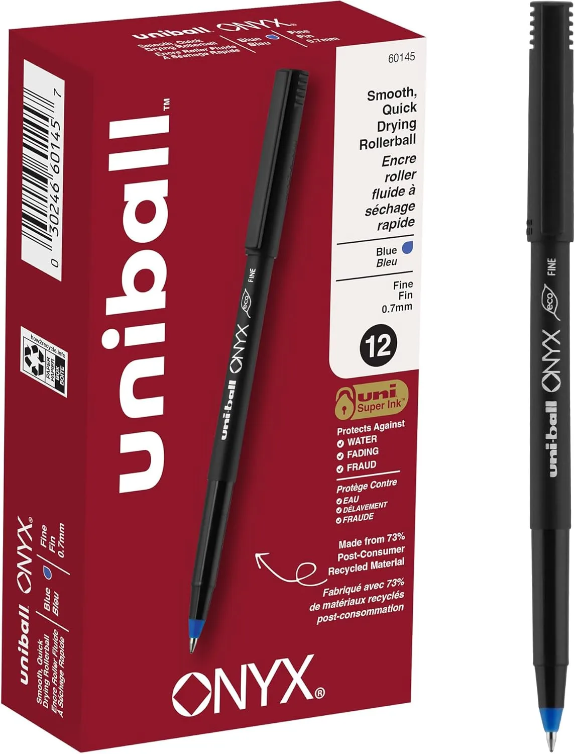 UNI-BALL Onyx Rollerball Pens 0.7 mm Fine Point, 12 Pack