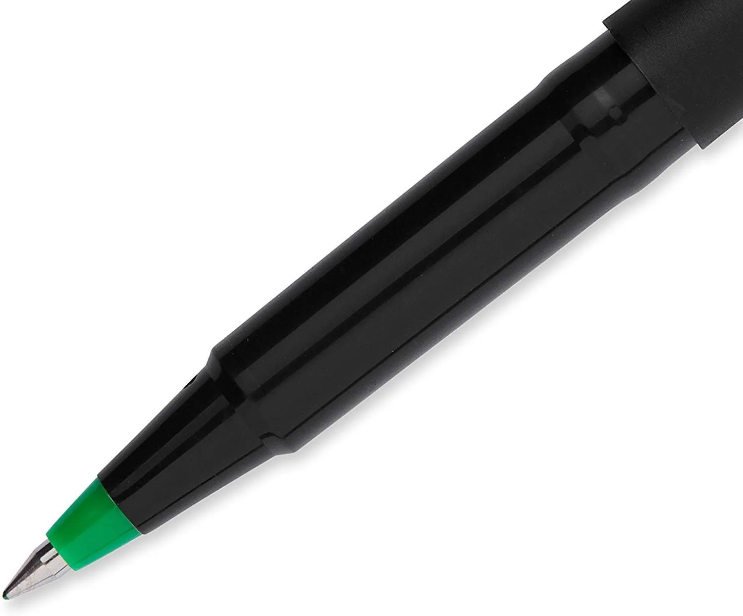 uniball Roller Ball Pen, Stick, Micro 0.5 mm, Green Ink, Black Matte Barrel, Dozen 12