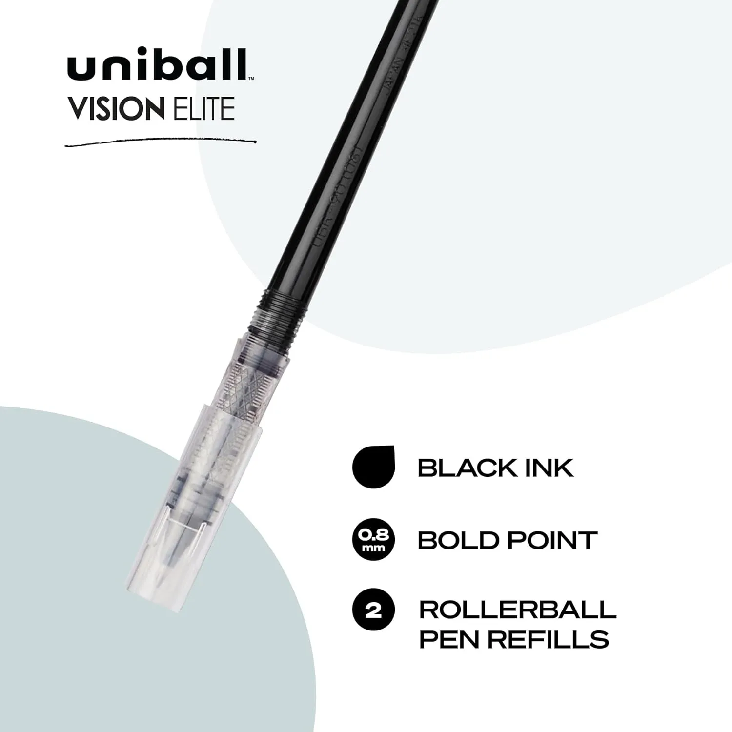 UNI-BALL Vision Elite Rollerball Pen Refills, Bold 0.8mm, Black, 2-Pack