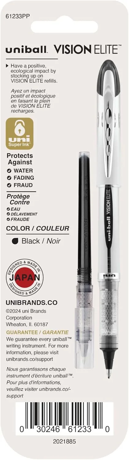 UNI-BALL Vision Elite Rollerball Pen Refills, Bold 0.8mm, Black, 2-Pack