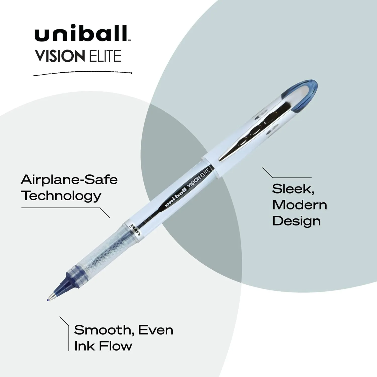 uni-ball Vision Elite Rollerball Pen, 0.8 mm, Blue-Black Ink, White Barrel