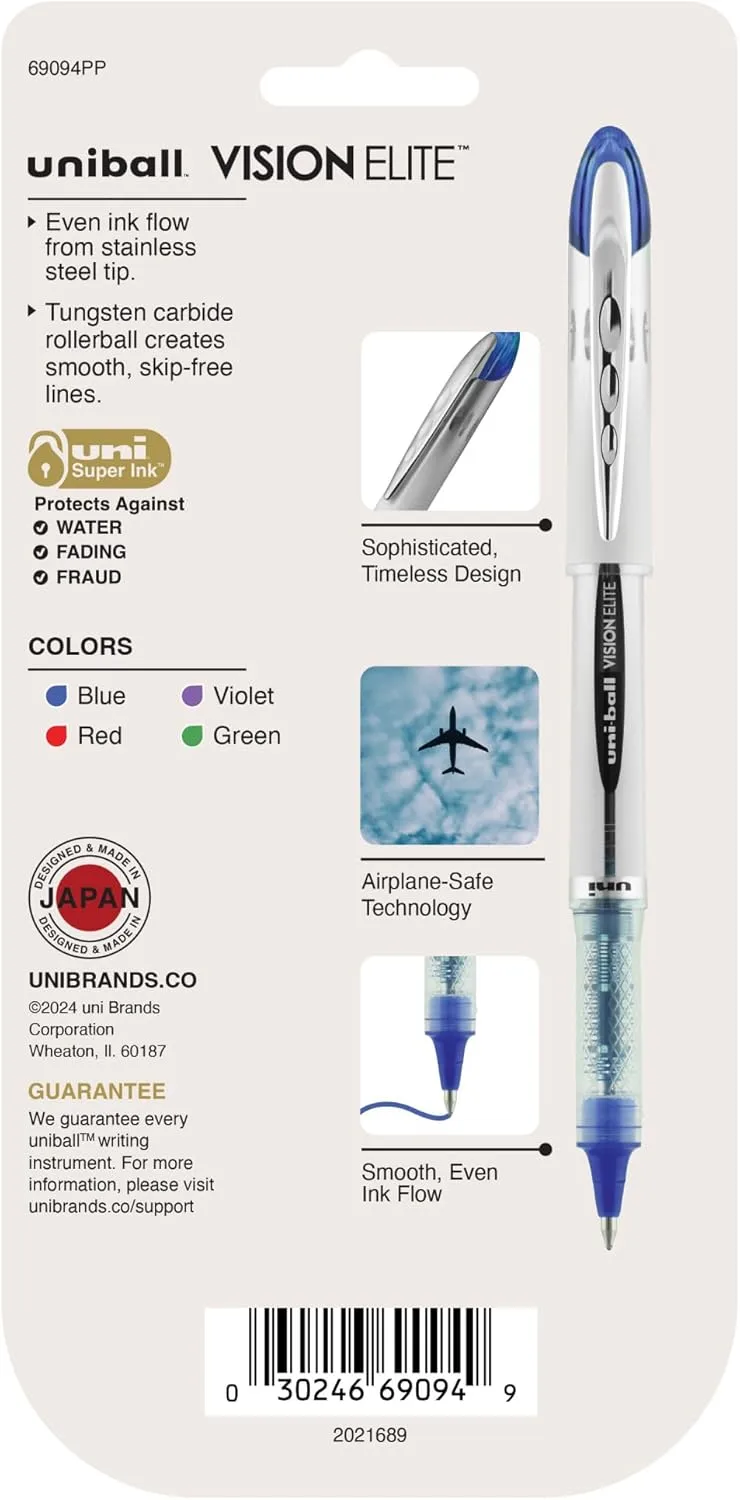 uni-ball uniball Vision Elite Rollerball Pens with 0.8mm Bold Point, Assorted, 4 Count
