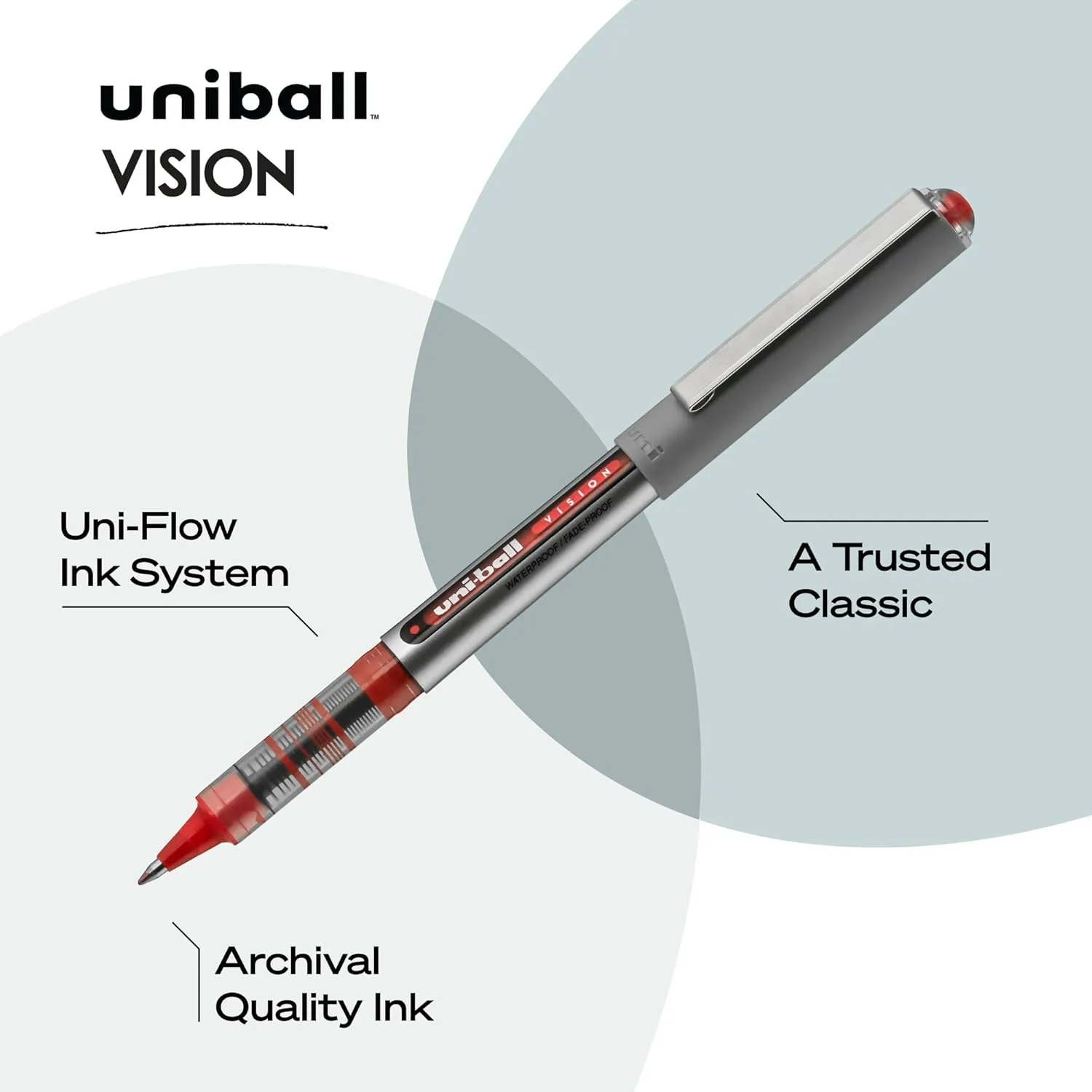 uni-ball Vision Rollerball Pens, 0.7mm Fine Point, Red Ink, Pack of 12