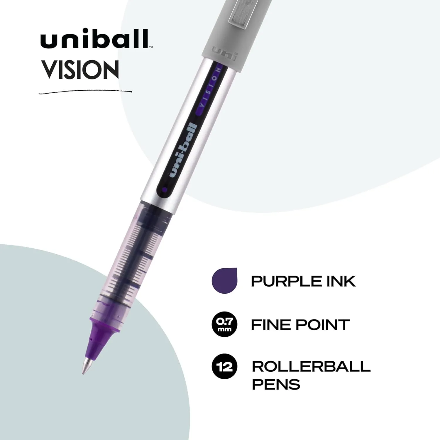 uniball Vision Rollerball Pens, Fine Point (0.7mm), Violet, 12 Pack