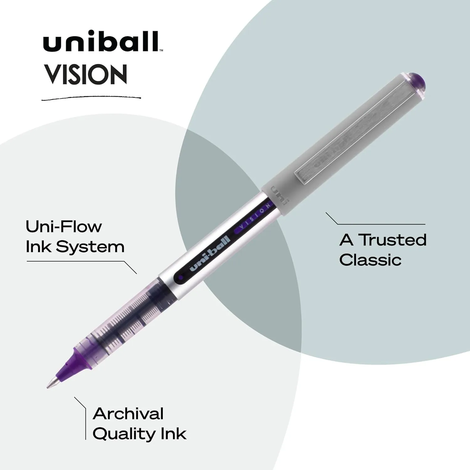 uniball Vision Rollerball Pens, Fine Point (0.7mm), Violet, 12 Pack