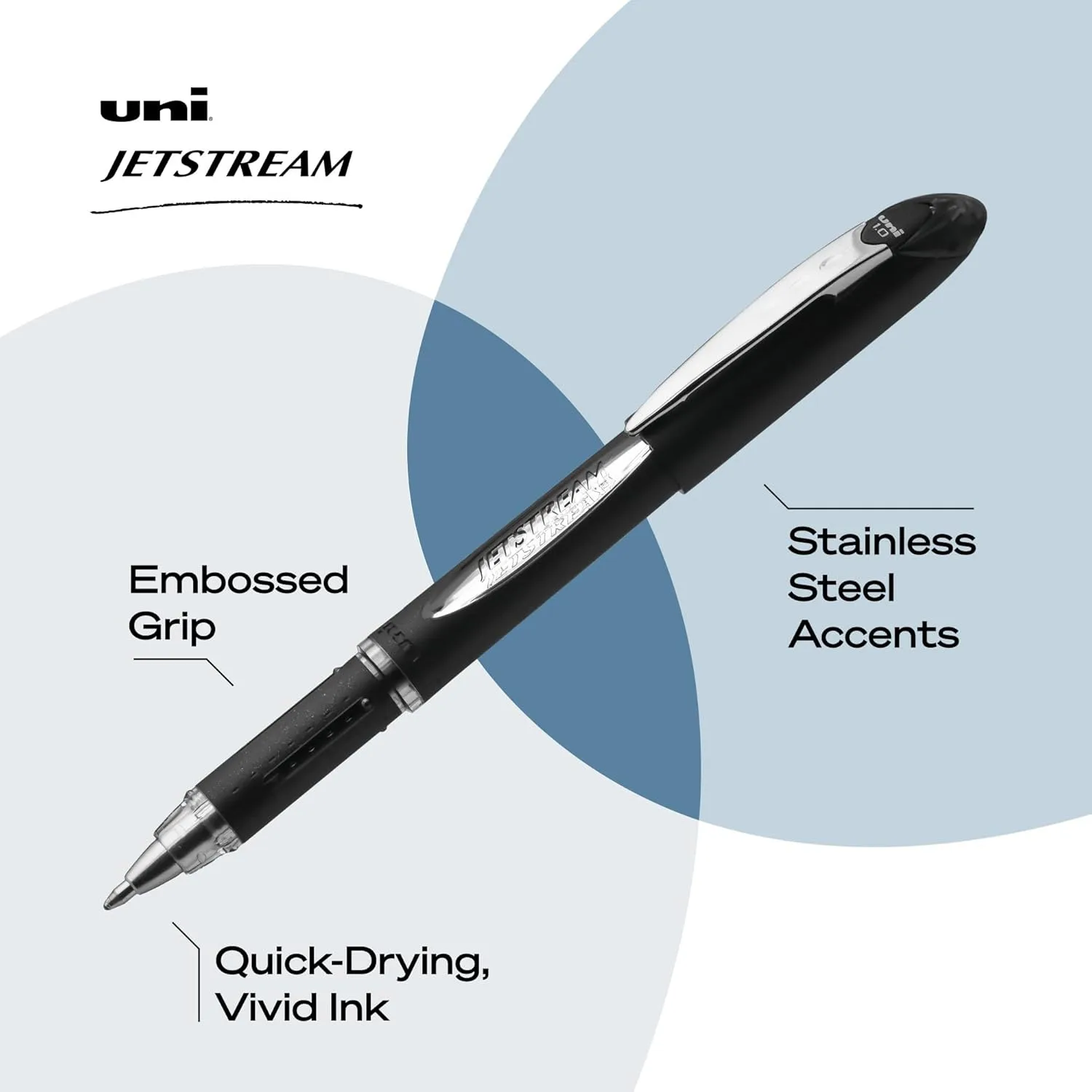 uniball Jetstream Ballpoint Pens, Medium Point, 1.0 mm, Black Barrel, Black Ink, Box Of 12