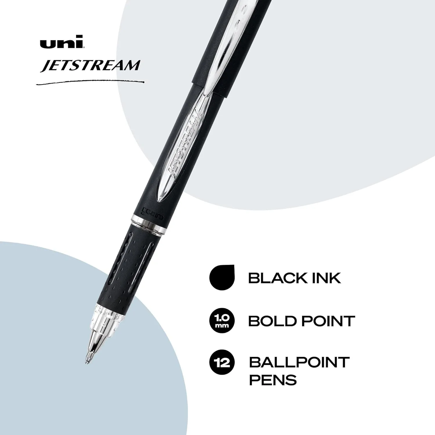 uniball Jetstream Ballpoint Pens, Medium Point, 1.0 mm, Black Barrel, Black Ink, Box Of 12