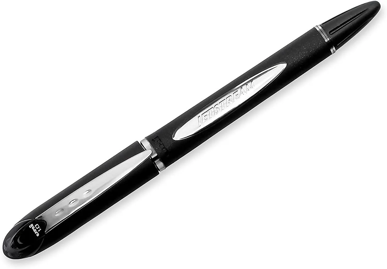 uniball Jetstream Ballpoint Pens, Medium Point, 1.0 mm, Black Barrel, Black Ink, Box Of 12