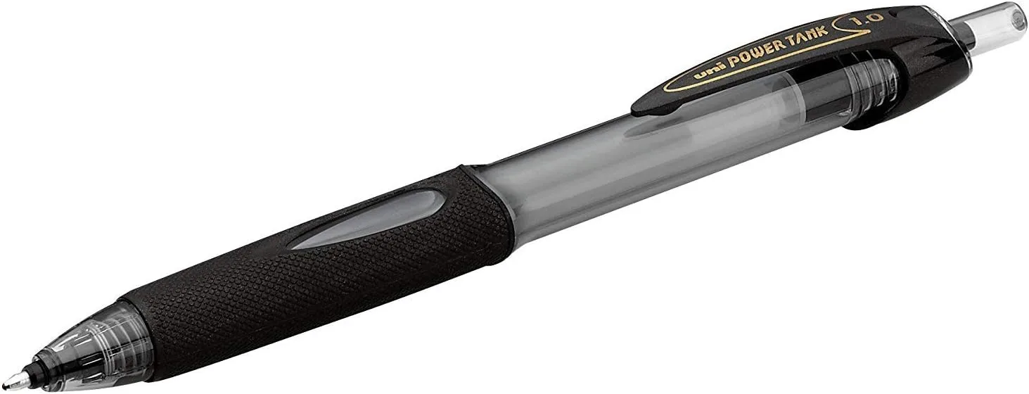 uniball Power Tank Rt Ballpoint Pen, Retractable, Bold 1 Mm, Black Ink, Smoke/black Barrel, Dozen