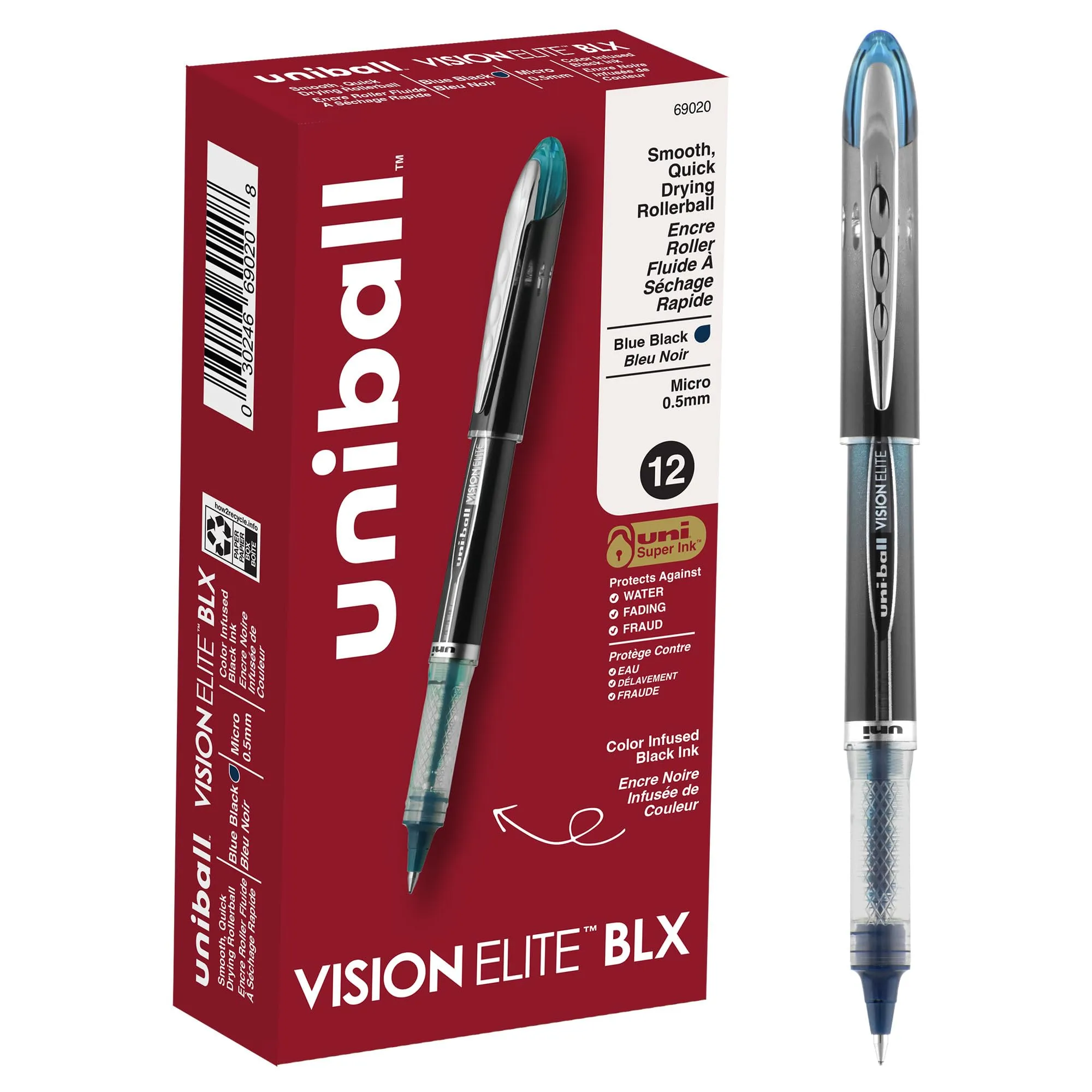 uniball Vision Elite Roller Ball Pen, 0.5 mm, Blue-Black
