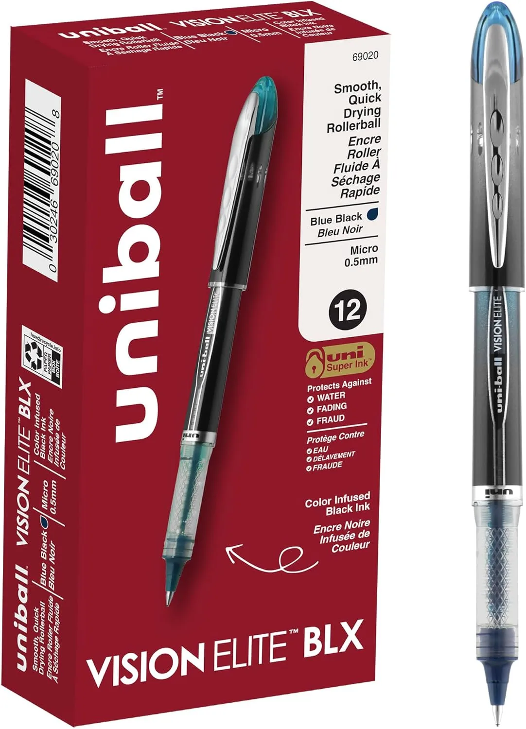 uniball Vision Elite Roller Ball Pen, 0.5 mm, Blue-Black