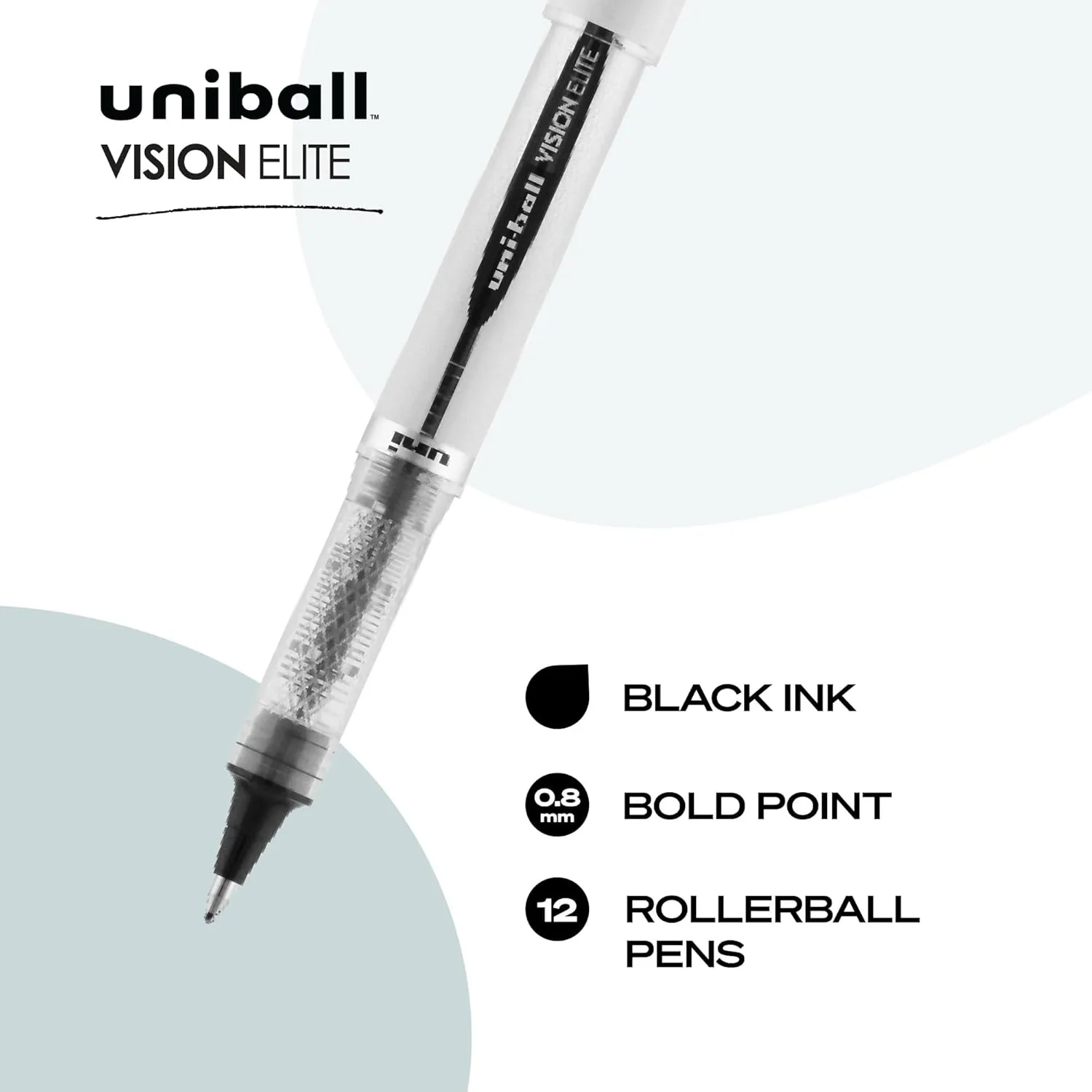 uni-ball uniball Vision Elite Rollerball Pens with 0.5mm Fine Point Micro Tip, Blue, 12 Count