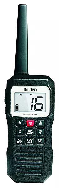 Uniden Atlantis 155 Handheld Two-Way VHF Marine Radio, Floating IPX8 Submersible Waterproof, Dual-Color Screen