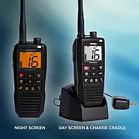 Uniden Atlantis 275 Handheld Two-Way VHF Marine Radio, Floating IPX8 Submersible Waterproof, Large Dual-Color Screen, 6-Watt